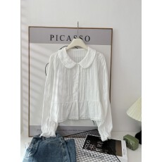 批发法式<b class='q'>娃娃领</b>短袖衬衫2025秋季新款荷叶边泡泡袖衬衣别致短上衣