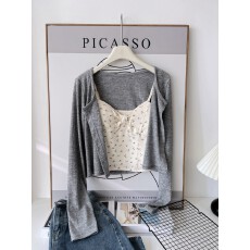 批发<b class='q'>碎花</b>吊带背心开衫T两件套秋季新款长袖短款针织上衣辣妹套装