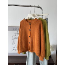 批发紫定发财爆款圆领毛衣开衫女新款秋冬<b class='q'>宽松</b>慵懒风外搭针织外套