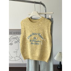 批发刺绣蝴蝶结套头女2025新款秋<b class='q'>冬</b>宽松慵懒软糯保暖针织上衣马甲