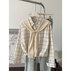 批发小个子复古韩版<b class='q'>格子</b><b class='q'>衬衫女</b>长袖2026春装新款慵懒上衣休闲衬衣