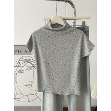 批发韩系碎花半<b class='q'>高领</b><b class='q'>打底衫</b>T恤女秋冬内搭修身显瘦木耳边短袖上衣