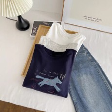 2026春夏季新款圆领字母小马印花撞色短袖T恤百搭上衣打底女