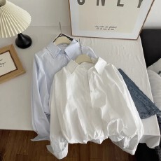 批发假两件拼接蕾丝短款<b class='q'>衬衫</b>女春ins简约高腰长袖<b class='q'>衬衣</b>氧气上衣