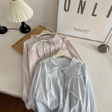 批发木耳边长袖<b class='q'>衬衫</b>女士春季<b class='q'>刺绣</b><b class='q'>衬衣</b>高级感轻奢时尚洋气减龄上衣