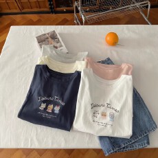 批发减龄小猫印花圆领正肩短袖T恤女夏季设计感宽松<b class='q'>短款</b>上衣体恤