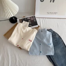 批发蓝色薄款针织防晒开衫女春夏吊带外搭微透宽松短<b class='q'>外套</b>罩衫上衣