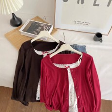 批发红色修身针织开衫女外搭2026年春季新款辣妹<b class='q'>短款</b>上衣外套潮