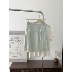 批发网红店爆款茉莉清香~雪纺格纹系带<b class='q'>半身裙</b>女夏季修身显瘦中裙