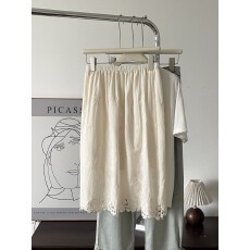 批发森女棉感刺绣纯色半身裙文艺小<b class='q'>清新</b>绣花内衬双层A字半裙夏款