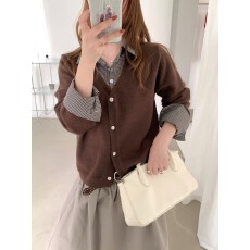 OOTD秋上新韩系甜美早秋学院风假两件衬衫拼接针织开衫针织衫
