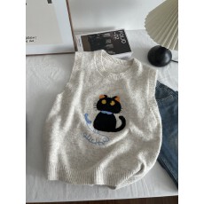 批发韩系<b class='q'>新款</b>秋冬季猫咪花朵马甲重工减龄刺绣针织衫女款毛衣<b class='q'>背心</b>