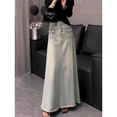 批发浅色牛仔半身裙女2025春夏款小个子中长款高腰a字包臀<b class='q'>百搭</b>鱼尾裙