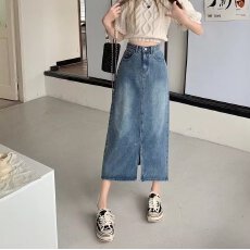 批发牛仔半身裙女高腰包臀裙2025<b class='q'>春</b>夏新款复古直筒宽松a字中长款半裙