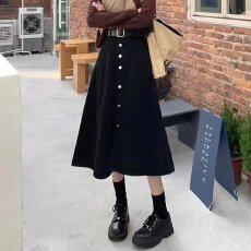 批发新款自然腰气质流行文艺A型潮流女ins中长裙纯色<b class='q'>百搭</b>半身裙日系