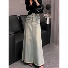 批发辣妹高腰毛边牛仔半身裙女装<b class='q'>春</b>季新款复古设计感A字中长款裙子潮