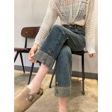 批发大码黑色牛仔<b class='q'>裤</b>女2024年新款秋冬弹力高腰宽松显瘦加绒