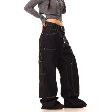 批发<b class='q'>潮牌</b>水洗弯刀牛仔裤男士2025春季新款大口袋宽松工装裤春秋阔腿裤