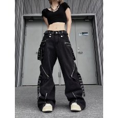 批发美式复古解构工装牛仔裤<b class='q'>男</b>女拼接设计感小众潮流<b class='q'>长裤</b>子