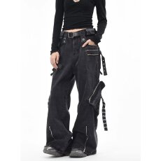 批发美式复古解构工装牛仔裤<b class='q'>男</b>女拼接设计感小众潮流<b class='q'>长裤</b>子