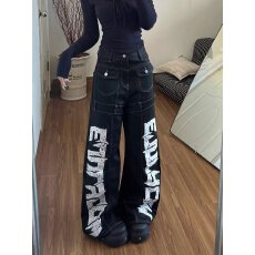 批发美式高街破洞牛仔裤<b class='q'>夏</b>季薄款复古设计感宽松直筒阔腿裤子潮