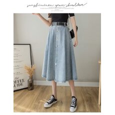 批发大码松紧腰牛仔半身裙女春夏季胖MM梨型身材显瘦百搭中长款A字裙