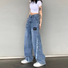批发牛仔<b class='q'>裤</b>休闲中性<b class='q'>宽松</b>型直筒<b class='q'>裤</b>长<b class='q'>裤</b>高腰春秋