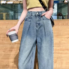 批发梨形身材裤子女<b class='q'>春秋</b>胖妹妹大码高腰显瘦宽松直筒拖地阔腿牛仔裤