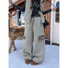 批发NERES冬季羊羔毛棉<b class='q'>裤</b>女<b class='q'>条纹</b>五角星贴布绣宽松保暖毛绒阔腿<b class='q'>裤</b>