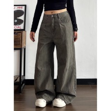 批发美式阔腿褶皱弯刀裤男夏季潮牌复古工装<b class='q'>裤子</b>cleanfit显瘦高腰<b class='q'>裤子</b>