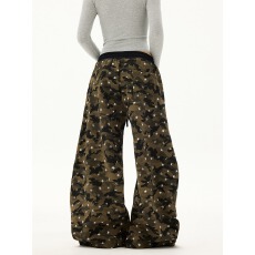 批发美式街头星星字母迷彩卫裤<b class='q'>男</b>女爵士舞阔腿加绒弯刀裤