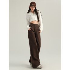 批发咖色直筒牛仔裤女2026秋冬季加绒<b class='q'>大码</b>胖mm梨形身材宽松显瘦直筒裤