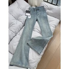 批发美式辣妹微喇牛仔裤女春秋<b class='q'>大码</b>胖mm高腰显瘦拖地长裤修身喇叭裤子