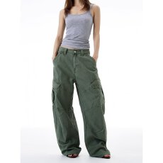 批发MADWITCH美式复古解构设计感工装裤男女宽松休闲褶皱直筒垂感<b class='q'>裤子</b>