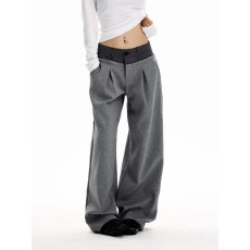 批发美式复古双腰头休闲厚棉裤男女直筒宽松慵懒风垂感阔腿长裤子