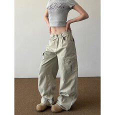 批发美式复古直筒大口袋工装牛仔裤男女cleanfit阔腿直筒休闲情侣长裤