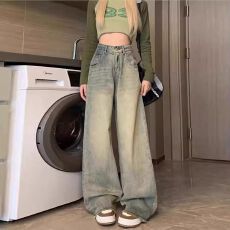 批发<b class='q'>大码</b>怀旧美式牛仔<b class='q'>裤</b>女2026春季胖mm高腰显瘦宽松拖地直筒阔腿<b class='q'>裤</b>子