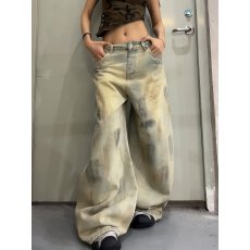 批发美式复古做旧辣妹弯刀牛仔<b class='q'>裤</b>女秋季高街设计感宽松<b class='q'>显瘦</b>垂感阔腿<b class='q'>裤</b>