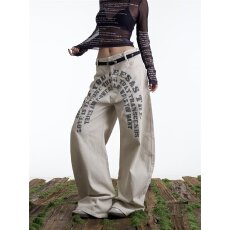 批发美式复古字母印花弯刀工装裤男女装宽松直筒阔腿百搭<b class='q'>牛仔</b>裤新款