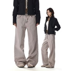 批发燕麦色2026夏季新款设计感男女染色水洗直筒微喇阔腿A字<b class='q'>牛仔</b>长裤