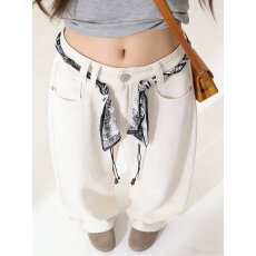 批发潮流阔腿牛仔裤女春季2026年新款高腰<b class='q'>休闲</b>宽松窄版直筒拖地裤子