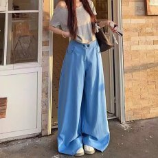 批发美式慵懒风松弛感弯刀阔腿裤女夏新款设计感轻薄百搭<b class='q'>休闲</b>裤