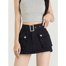 批发腰带牛仔短裤裙女防走光秋季<b class='q'>百搭</b>休闲半身裙显瘦高腰a字热裤