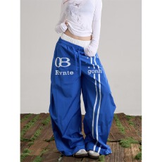 批发美式街头星星双腰头弯刀<b class='q'>休闲</b>裤女宽松抽绳阔腿直筒运动<b class='q'>长裤</b>