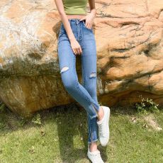 批发bf港味2020秋季新款高腰<b class='q'>牛仔裤</b>女学生修身显瘦<b class='q'>九分</b>铅笔裤