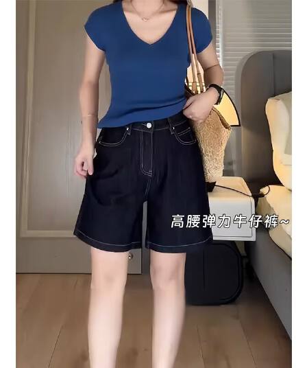 데님 반바지 여성 여름 다용도 2026 년 새로운 하이웨이스트 루즈핏 슬림해 보이는 스트레이트 넓은 다리 5 점 바지