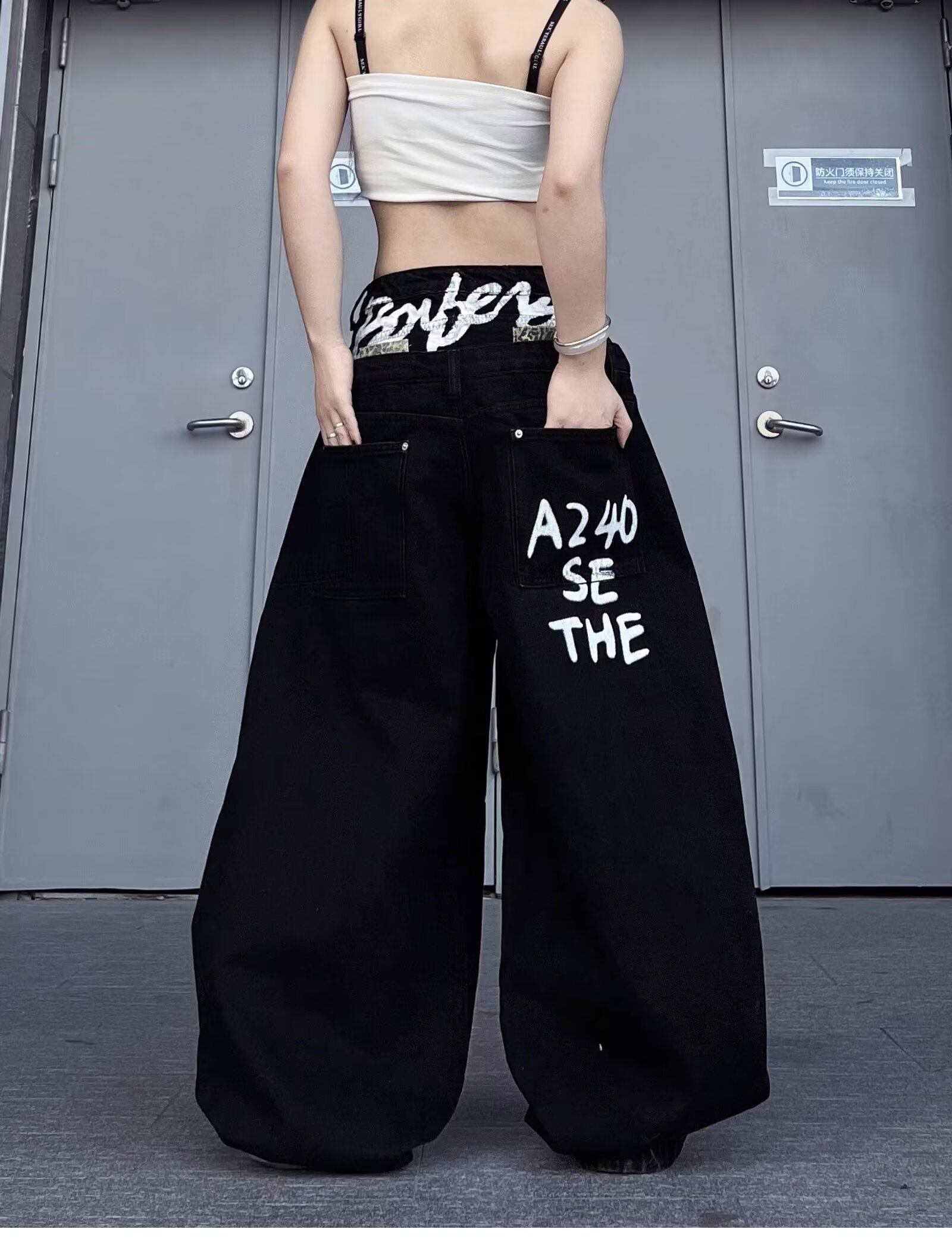 아메리칸 레트로 더블 허리 머리 워싱 모통이 칼 청바지 여성 봄 루즈핏 넓은 다리 도루 가을 센스 프로필 모양 스트레이트 팬츠