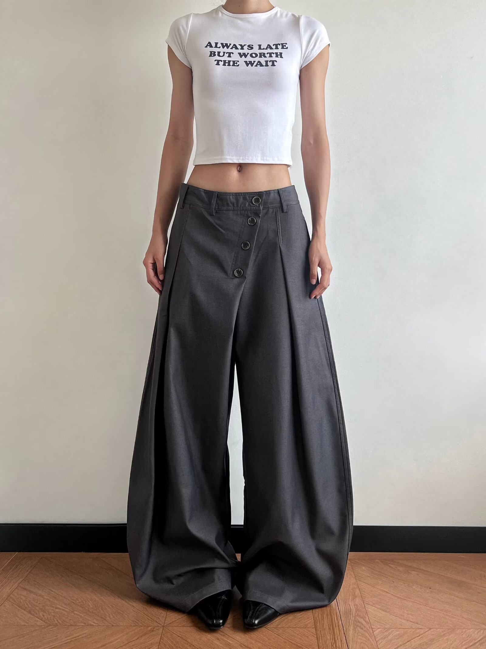 아메리칸 레트로 암초 시멘 襟 검도 더블 Pleat 슬랙스 남녀 봄 가을 레이스업 도루 가을 센스 명중 Pleat 스트레이트 캐주얼 바지