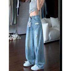 批发水洗磨白低腰微喇牛仔裤女<b class='q'>秋</b>季新款辣妹宽松显瘦不贴腿马蹄拖地裤