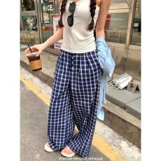 批发美式复古高街格子休闲裤男女宽松直筒阔腿裤潮牌垂感薄<b class='q'>裤子</b>防蚊裤